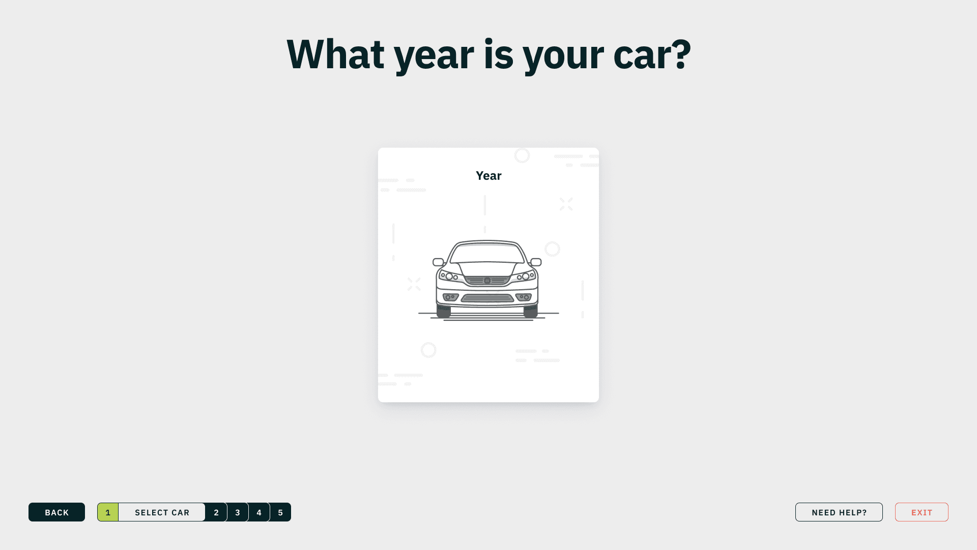 MinuteKey vehicle-year selection screen with a focused single-card interaction